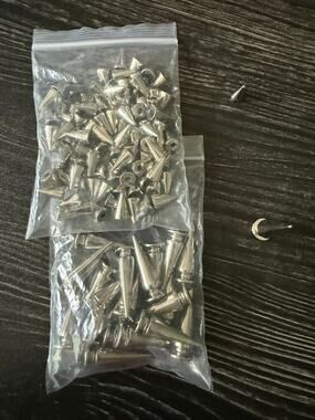 Two Bags of Silver Metal Cone Spikes and Screwback Studs Sz. 1in & 3/4in studs